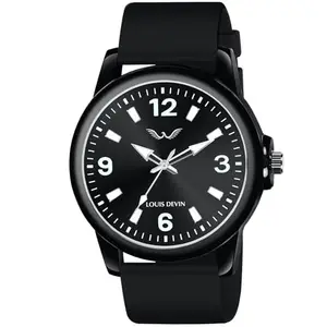 LOUIS DEVIN Black Silicone Strap Analog Wrist Watch for Men (Black Dial) | LD-BK063-BLACK