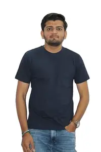 JEE SCOTT Men's Cotton T-Shirt, Half Sleeve, Round Neck (Small, Blue)