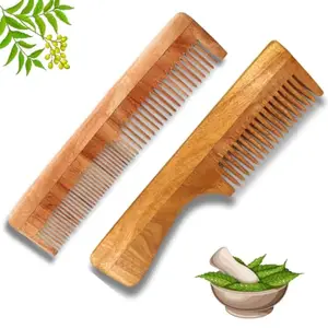 RMR Traders Neem Wooden Comb Pack of 2 I Treated With Oil I Hair Growth, Anti Hairfall, Dandruff Control | Detangling, Frizz Control, Shine & Styling Comb For Men & Women (Pack of 2)