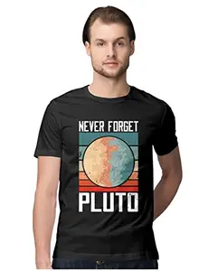 ALLEN BLACK Men's Regular Fit T-Shirt Never Forget Pluto 100% Cotton T-Shirt Black_NEVPLUTON-Black 5XL Men Round_