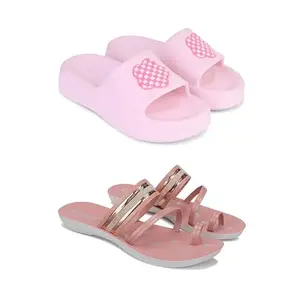 WINGSCRAFT-Premium Comfortable Regular Wear Slider for Women with Stylish Flats Fashion Sandal for women's & Girls Combo-O17-1944-8