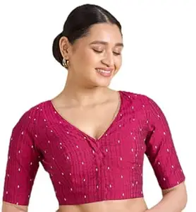 Studio Shringaar Women's Handloom Cotton Silk Readymade Saree Blouse