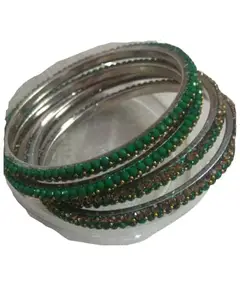 Generic Green Color Metal Brass Bangles for girl & Ladies with golden and silver stones (2/6)