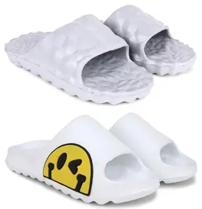 Pampy Angel Combo Pack of 2 Slipper/Flip Flops/Slides/Clogs/Sandals with Adjustable Back Strap for Men,(Diamond-Grey,Y-To-Eyes-White),9 (UK/India)