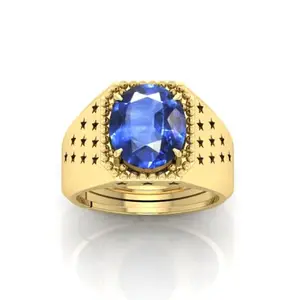 MBVGEMS Neelam Ring 9.00 Ratti Certified AAA++ Quality Natural Blue Sapphire Neelam Gemstone Ring Gold Plated for Men and Women's