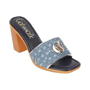 Catwalk Women Stylised SLIP-ON Chunky Heels | For Women & Girls (BLUE,7 UK)