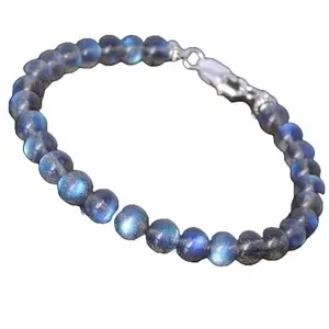 LKBEADS Silver Plated Bracelet with Grey Smooth Labradorite Beads – Round 8mm – 7 inch Adjustable – For Men & Women|LK_STACK_04204