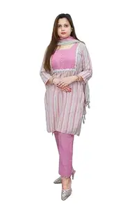 Parveen Fashion Pure Khadi Cotton Dress With Pants and Dupatta Kurti Suit Set for Festivals, Gift Size (M)