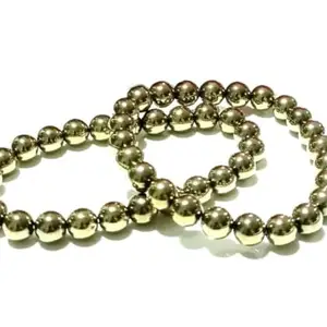 Wellness Crystal 2PCS Golden Pyrite Stone Bracelet Original With Lab Certificate Natural Gemstone Chakra Bracelet Reiki Healing Jewelry for Men & Women, Bead Size 8mm, Color Golden