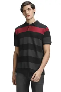 Dennis Lingo Men's Black Cotton Polo Neck Tshirt, Slim Fit Half Sleeves (XL)