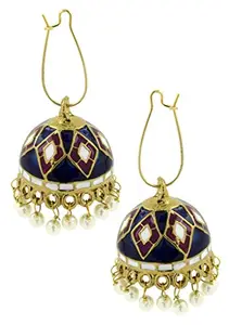 Zivom® Blue Purple White Gold Plated Meenakari Pearl Enamel Jhumki Earring For Women