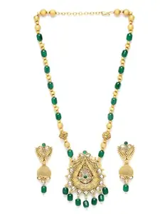 Adiva Latest Stylish Traditional Gold-Plated Kundan Stone Studded & Pearls Handcrafted Necklace with Earrings Jewellery Set for Women & Girls