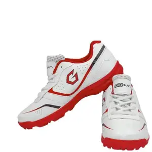 Gowin Academy White/Red Cricket Shoes Size-12 Kids with TR-77-W Cricket Leather Ball Veg Tanned White