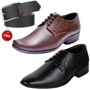 Vitoria Men's PU Fashionable Formal/Party Shoes | 2 Shoes Combo with Free Belt | Stylish & Comfortable | Ideal for Office, Parties, Casual Outings, Gifts(Multicolor)(Size: 7UK)(9622_VTR-301-Blk)