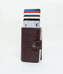 Stealodeal Dark Brown RFID Protector Pu,Aluminum ATM/Credit/Debit 6 Slots 2 Cash Slot Men & Women Card Holder Wallet