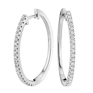 Peora Silver Plated Cubic Zirconia Circular Hoop Earrings for Women Girls
