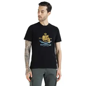 Royal Enfield Men Timeless RE Embroidery Solid Cotton Jersey Regular fit T-Shirt(Size:2XL)-TSA250025-BLACK