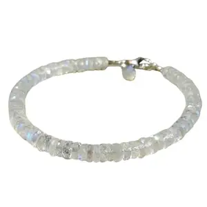 LKBEADS Silver Plated Bracelet with White Faceted Rainbow Moonstone Beads – Rondelle 3.5-4mm – 7 inch Adjustable – For Men & Women|LK_STACK_05648