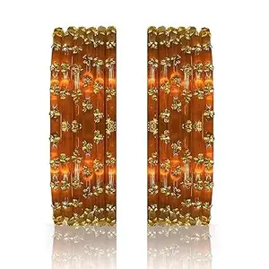 BANGLESKART Beaded Glass Bangle Set, Handmade Bangles, for Women's, 12 Pieces (Haldi, 2.4)