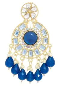 Elegant Blue Stone & Kundan Chandbali Earrings with Beads – Traditional Indian Ethnic Jewellery for Women & Girls