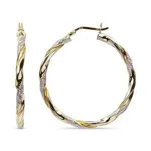 Amazon Brand - Nora Nico 925 Sterling Silver BIS Hallmarked Jewellery Two-Tone Italian Design Hoop Earrings for Women 50 MM
