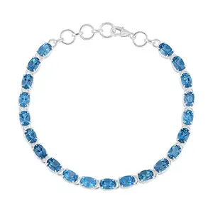 Ravishing Impressions London Blue Topaz Natural Gemstone 925 Sterling Silver Adjustable Tennis Bracelets Stackable Trendy Gift for Her With Lobster 7 Inches