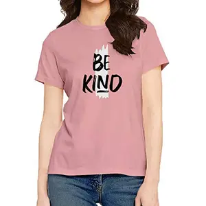 OPLU Women's Regular Fit Be Kind Cotton Graphic Printed Round Neck Half Sleeves Text, Trending, Pootlu, Stylish Tees and Tshirts.(Pooplu_BabyPink_Large)