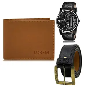 LOREM Watch-Artificial Leather Belt & Wallet Combo for Men (Fz-Lr70-Wl02-Bl01)