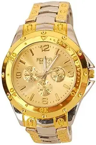 Luxury Analog Watch, Gold-Silver Two-Tone Metal Band, Chronograph Display, Round Dial