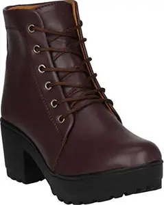 TWIN TOES Women's Stylish Ankle Length Heel Casual Boot Brown