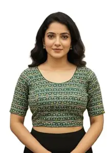 Priyanka Traders Stretchable Cotton Saree Blouse for Women ? Readymade Printed Short Sleeve Design Blaouse