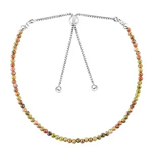 LKBEADS Silver Plated Bracelet with Multicolor Faceted Unakite Beads – Round 2-2.5mm – 7 inch Adjustable – For Men & Women|LK_STACK_06571