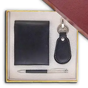 ONE NINE INTERNATIONAL 3 in 1 Corporate Gift Set (Premium Wallet, Key Chain and Pen) | Black