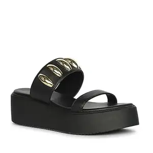 VIVILBLU Women Flat Sandals | Gold Oval Embellished Strap | Soft Cushioned Footbed | Slip-On Comfort Flats | Anti-Skid Sole | Casual Office &