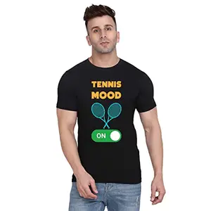Fashions Love Men Cotton Half Sleeve Round Neck Tennis Mood On, Tennis Printed T Shirt HSRB-0281-L Black