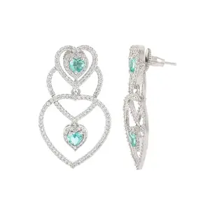 VOYLLA Halo Essence Heart Dangler Earrings|American Diamond|Western|Cocktail|Party|Gift For Her|