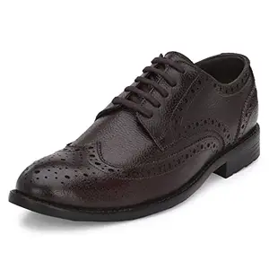 Auserio Men's Brogue Full Grain Leather Lace Up Formal Shoes | Anti Skid Sole & Waxed Laces | Memory Foam Padded Insole | Shoes for Office & Parties | Brown 7 UK (SSE 116)