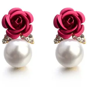 Shining Diva Fashion Women's 18K Pink Pearl Floral Stylish Non Precious Metal Gold Plated Stud Earrings (9595er)