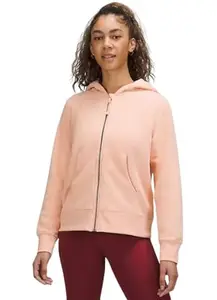 KGFASHION Fleece Zipper Jacket Long Sleeve Sweatshirt Hoodie with Kangaroo Pocket for Women Winter Wear Peach 4XL