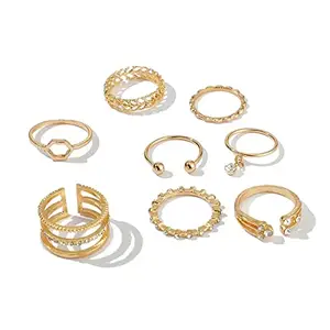 Jewels Galaxy Jewellery For Women Gold Plated Gold-Toned Contemporary Stackable Rings Set of 8 (JG-PC-RNGS-976)