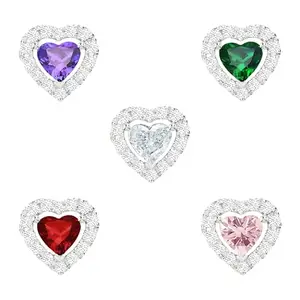 MINUTIAE Plated Heart Solitaire Combo Studs Set of 5 Purple Green White Red And Pink for Women's & Girls