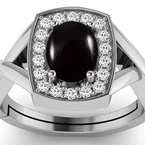 LMDPRAJAPATIS 7.25 Ratti / 6.50 Carat Original Certified Black Hakik Gemstone Panchdhatu Adjustable December Birthstone Silver Ring For Women's And Girl's