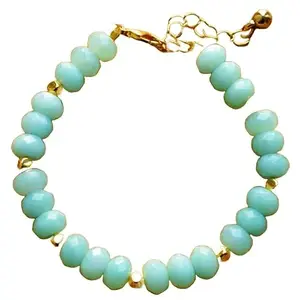 RRJEWELZ Amazonite Bracelet for Men & Women – 8mm Rondelle Faceted Sky Blue Beads – 7 inch Adjustable with Gold Plated Clasp – Healing, Fashion, Gift, Spiritual, Yoga|LCBR_RR_00111