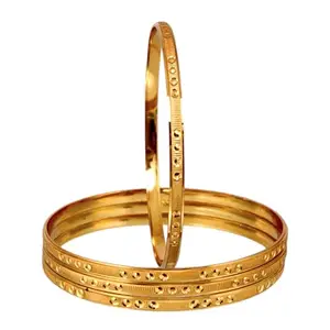 Lucky Jewellery 18k One Gram Gold Plated 2 Pair Thin Bangles for Women & Girls | Traditional Indian Designer Kada Bracelet Bangle Set | Elegant Wedding & Casual Wear - Pack of 4 (265-R1BG-4068-4-28)