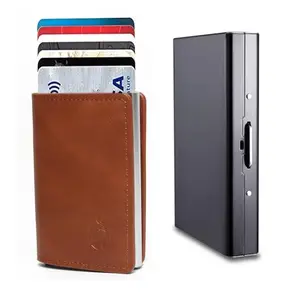Stealodeal RFID Protector Metal and PU Unisex Cash and Card Holders, Pack of 2, Black & Brown