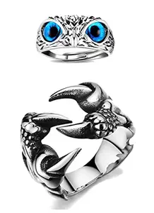 Blue Eyes Owl Ring & Eagle Claw Adjustable Ring (Pack of 2)