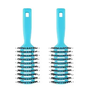 Homestic Hair Brush | Flexible Bristles Brush | Hair Brush with Paddle | Quick Drying Hair Brush | Suitable For All Hair Types | Round Vented Hair Brush | 2 Piece | C13-X-BLE | Blue
