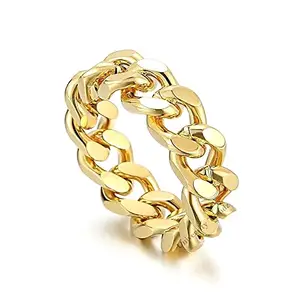 University Trendz Stainless Steel Gold Plated Link Chain Design Ring/Band for Men and Women