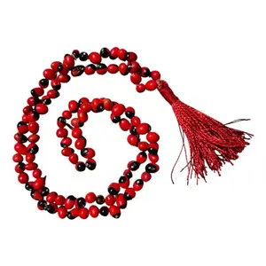 BadriKedar Natural Red Gunja Mala Necklace for Meditation, 108+1 Beads