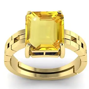 RRVGEM YELLOW RING 9.00 Ratti PUKHRAJ RING Gold Plated Adjustable Ring Astrological Gemstone for Men and Women (Lab - Tested)WITH CERTIFICATE